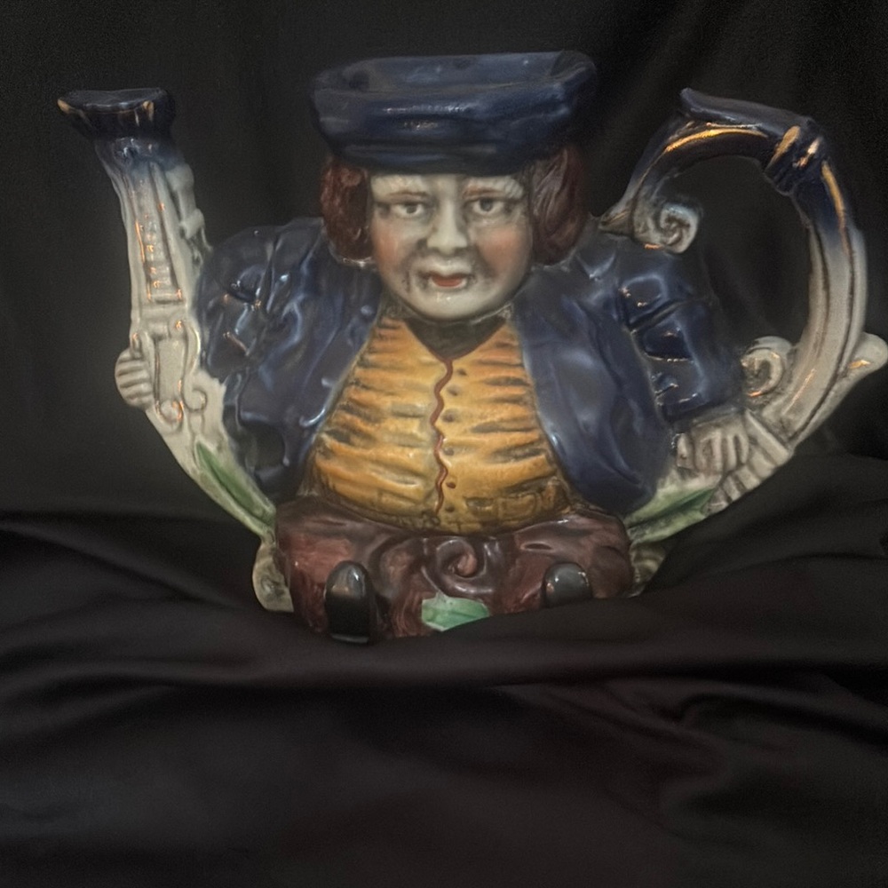 Vintage Ceramic Toby Jug with Blue and Yellow Accents